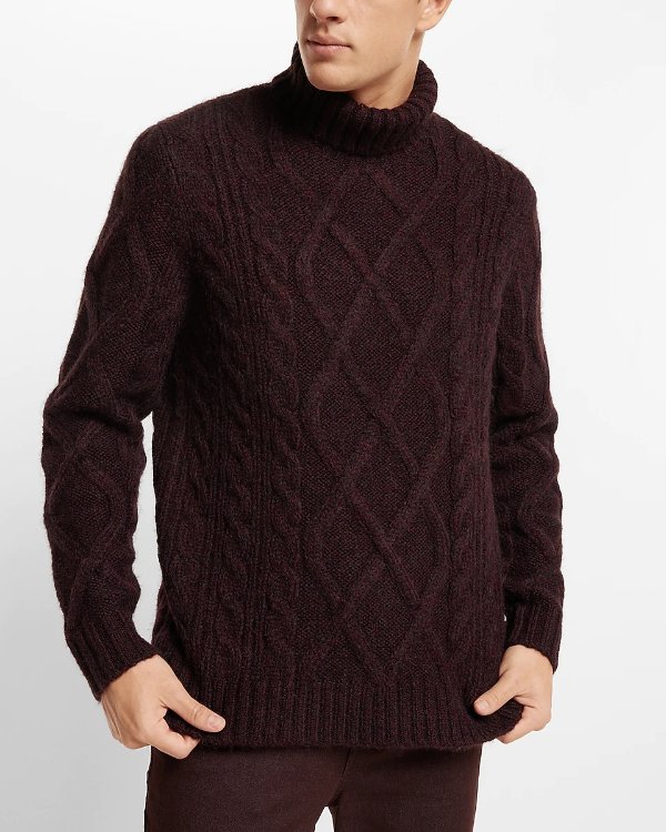 Wool-blend Cable Knit Turtleneck Sweater
