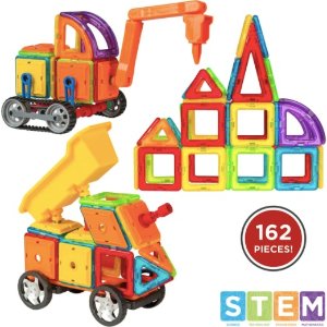 Ending Soon: Best Choice Products 162-Piece Magnetic Building Block Tile Toy Set w/ Excavator Dump Truck