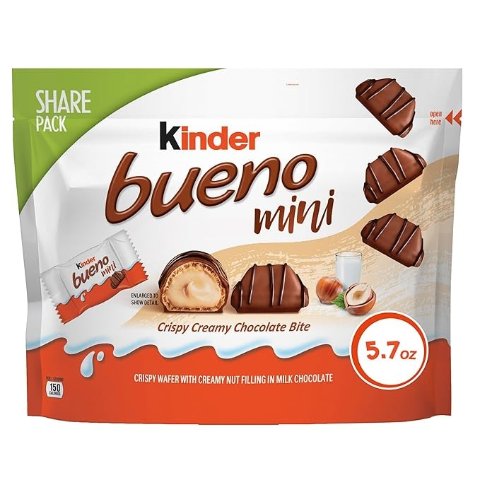 Kinder Bueno Mini, Milk Chocolate and Hazelnut Cream, Individually Wrapped Chocolate Bars, Share Size, 5.7 oz