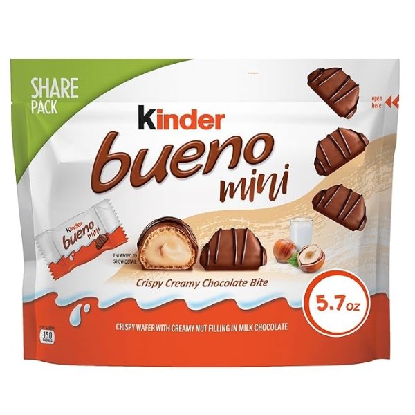 Bueno Mini, Milk Chocolate and Hazelnut Cream Chocolate Bars, 5.7 Oz