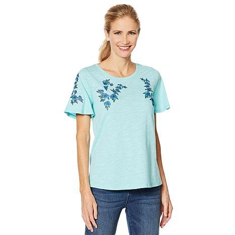 DG2 by Diane Gilman Embroidered Short-Sleeve Tee - 8942014 | HSN