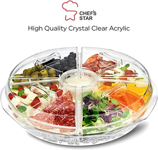 Chef's Star Acrylic Serving Platter, Snack Tray with Compartments for Ice