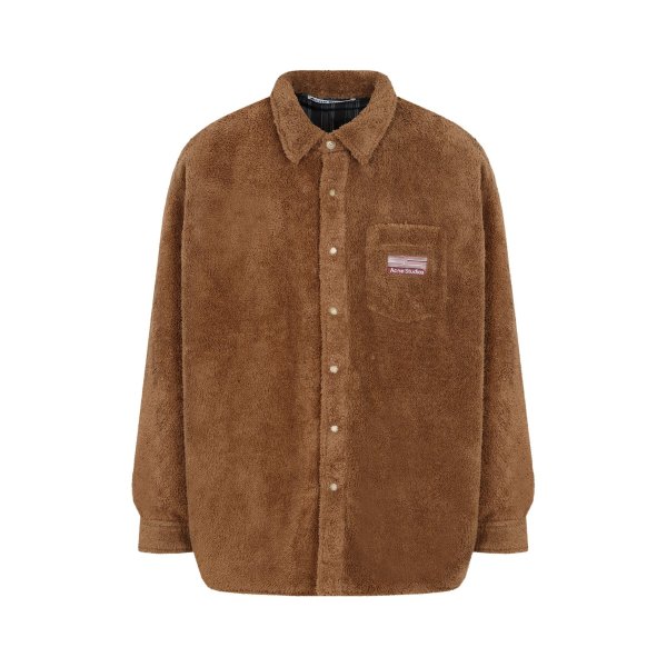 Logo Embroidered Buttoned Teddy Overshirt