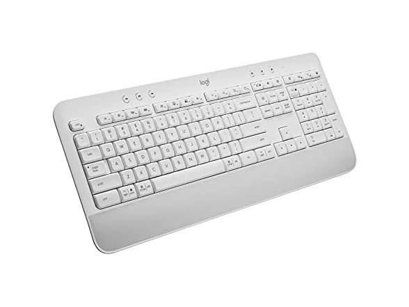 Signature K650 Comfort Full-Size Wireless Keyboard with Wrist Rest, BLE Bluetooth or Logi Bolt USB Receiver, Deep-Cushioned Keys, Numpad, Compatible with Most OS/PC/Window/Mac - Off White