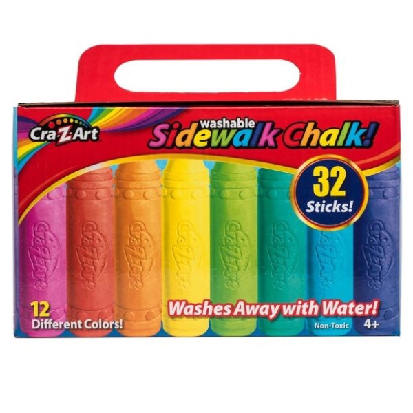 Washable Sidewalk Chalk, 32 Count, 12 Assorted Colors