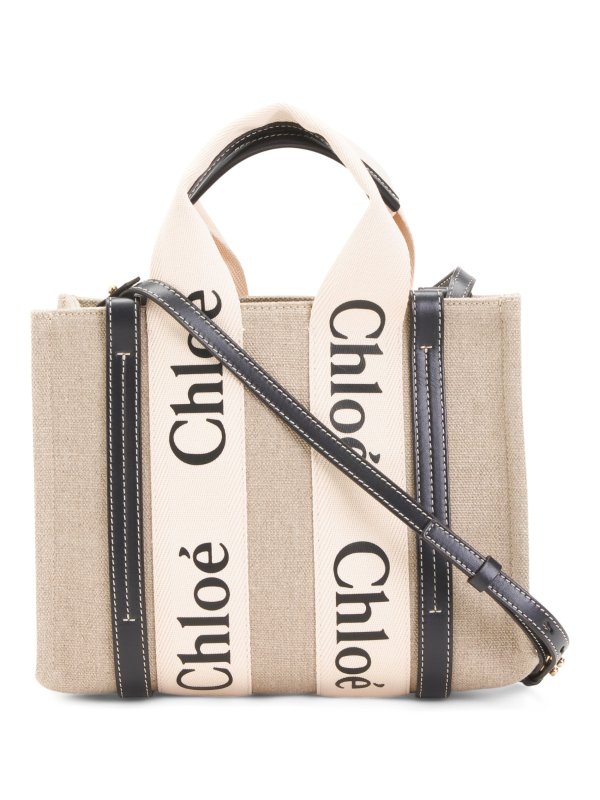 Made In Italy Linen And Leather Woody Tote With Shoulder Strap