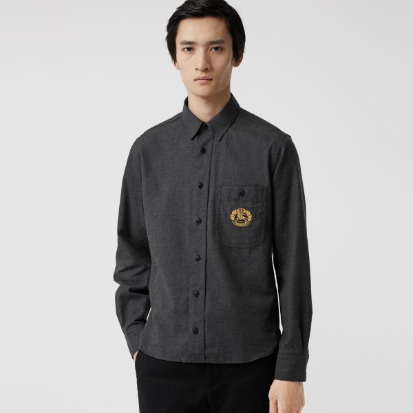 Embroidered Crest Flannel Shirt