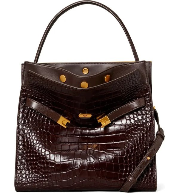 Lee Radziwill Croc Embossed Leather Double Bag