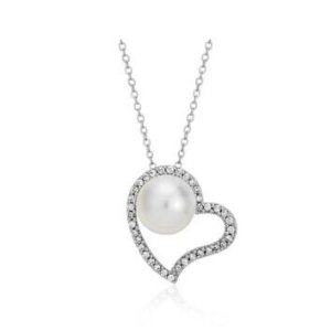 Freshwater Cultured Pearl and Diamond Heart Pendant @ Blue Nile