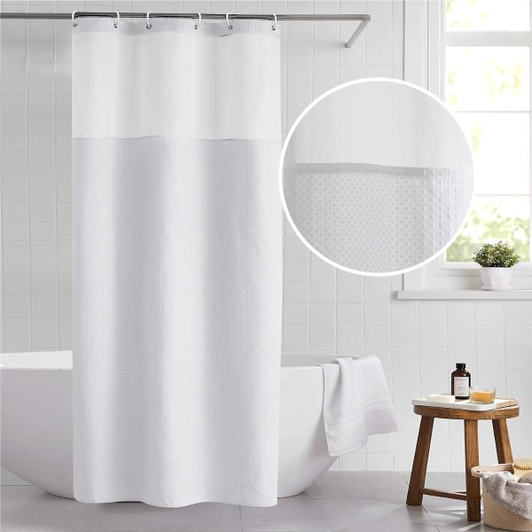 Bedsure Fabric Shower Curtain White Waffle Weave Shower Curtain