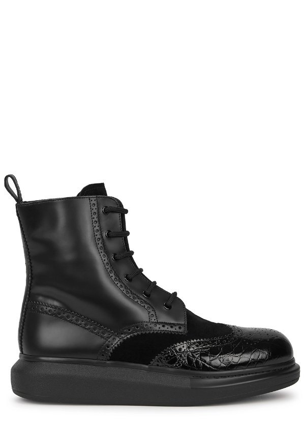 Hybrid black leather ankle boots