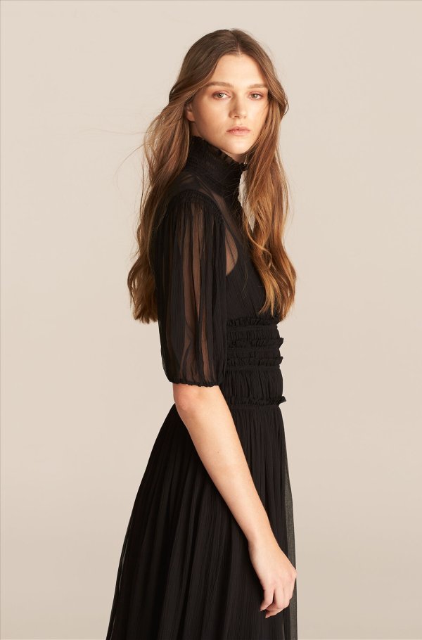 Short Sleeve Silk Chiffon Dress | Rebecca Taylor