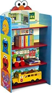 Delta Children Wooden Playhouse 4-Shelf Bookcase for Kids, Sesame Street