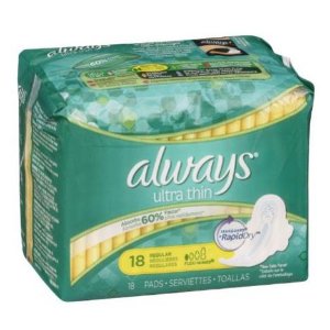 Always Ultra Thin Unscented Pads with Wings, Regular, 18 Count