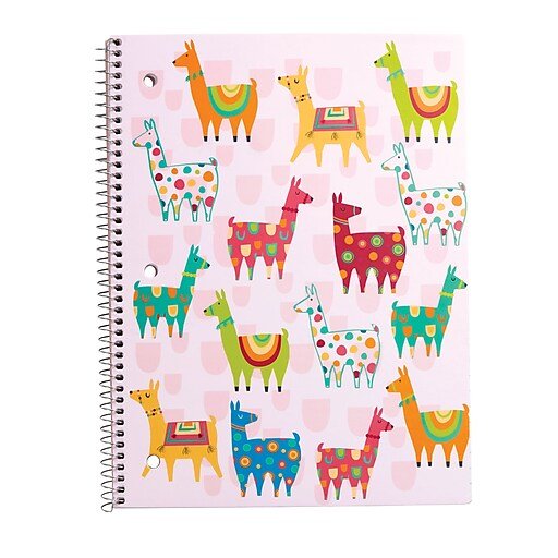 Staples 1 Subject Notebook, Wide Ruled, Llamas, 8" x 10-1/2"