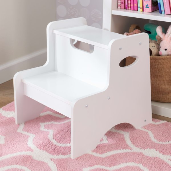 Wooden Two-Step Children's Stool with Handles - White