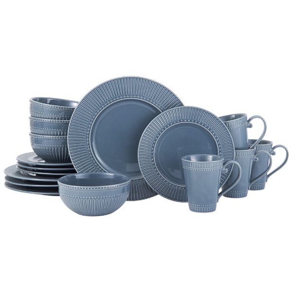 Italian Countryside Accents Fluted Blue 16 Piece Dinnerware Set