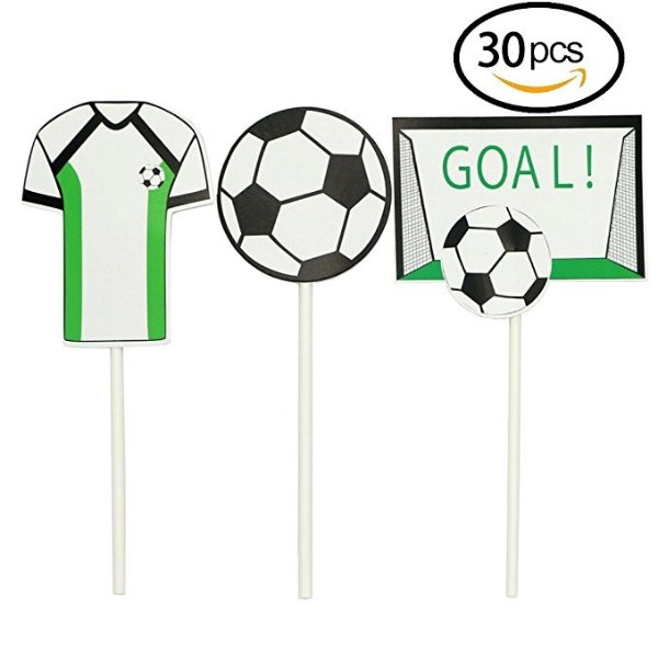 Soccer Toppers,2018 Soccer Series Decoration 30PCS Appetizer/Food Picks, Afternoon Desserts Decoration On Hamburger, Desserts, Appetizer, Cakes, Cupcake Toppers