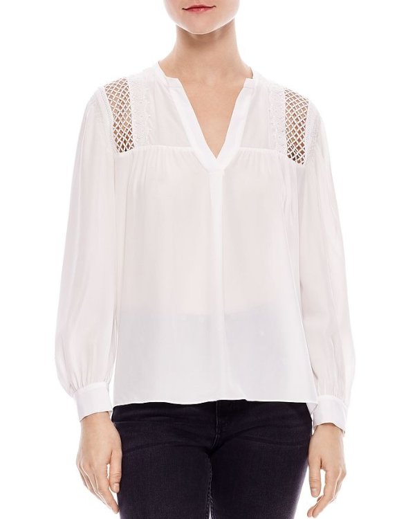 Tommy Lace-Inset Silk Top