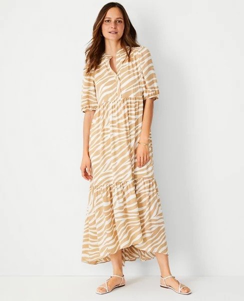 Zebra Print Puff Sleeve Midi Dress | Ann Taylor