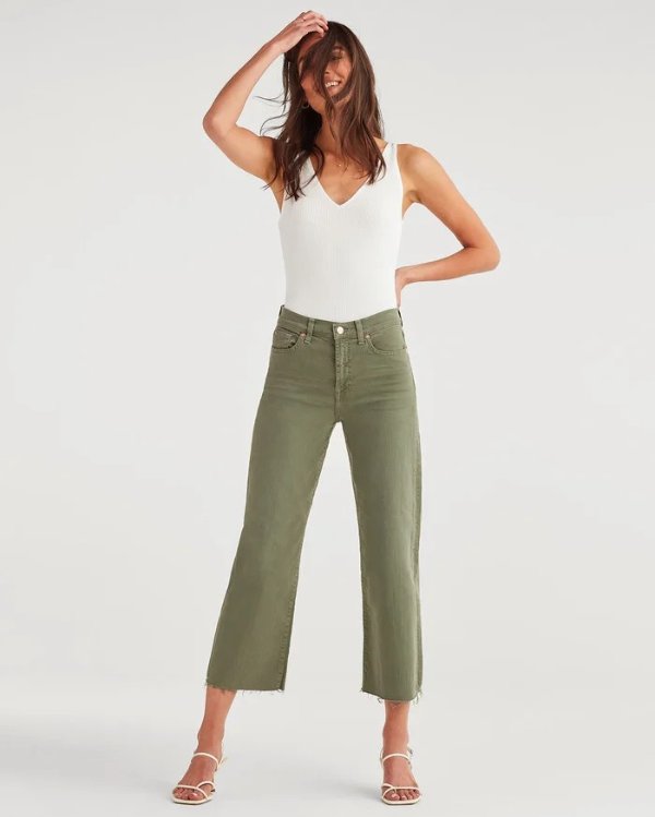 Cropped Alexa with Cut Off Hem in Fatigue