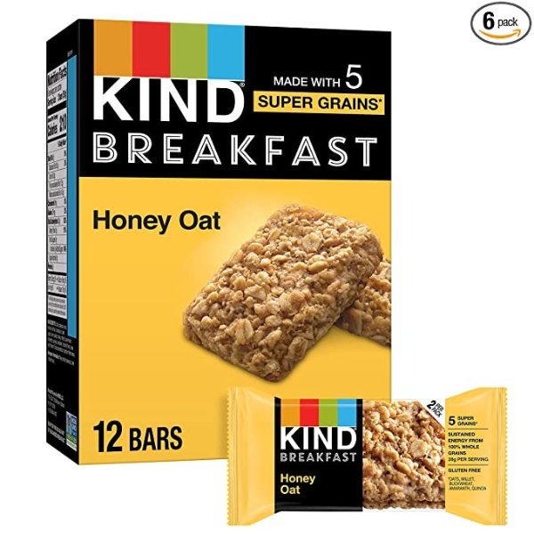 Breakfast, Healthy Snack Bar, Honey Oat, Gluten Free Breakfast Bars, 100% Whole Grains, 1.76 OZ Packs (6 Count)