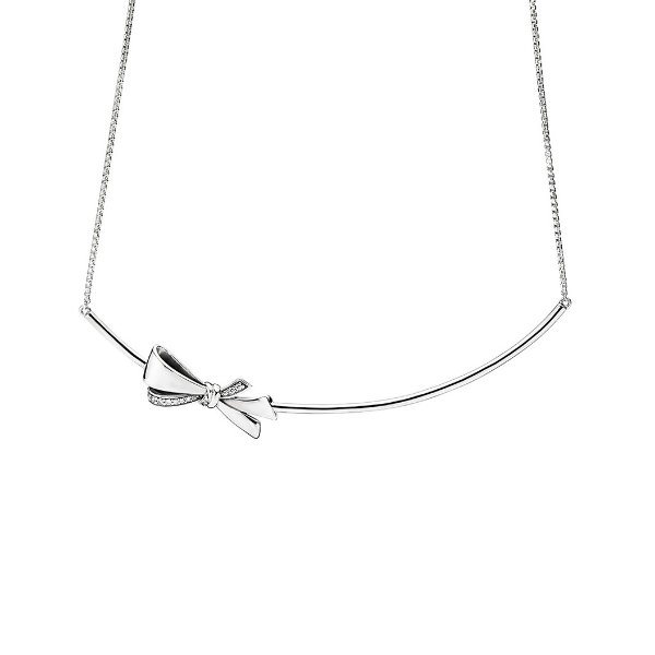 Silver CZ & Silicone Bow Necklace