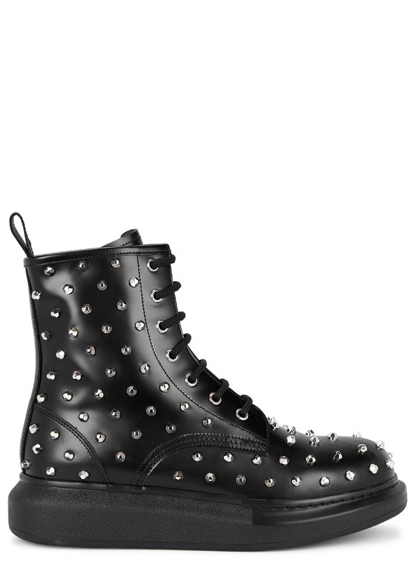 Hybrid black studded leather ankle boots
