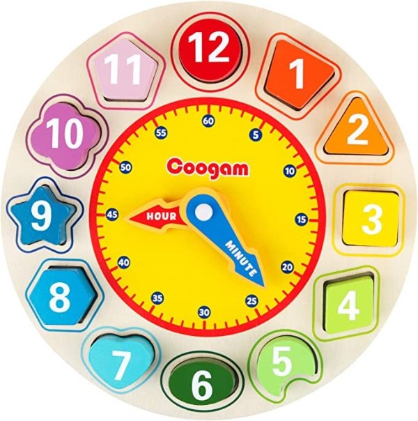Coogam 木制形状、颜色分类时钟