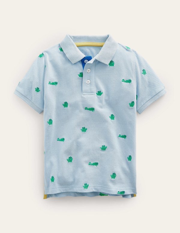 Embroidered Pique Polo Shirt - Surfboard Blue Frogs | Boden US