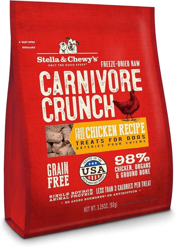 Freeze-Dried Raw Carnivore Crunch Cage-Free Chicken Recipe Dog Treats – 3.25 oz. Bag
