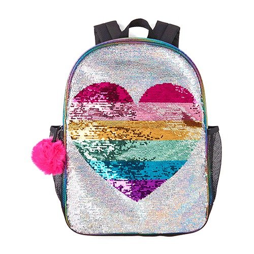 Girls Flip Sequin Rainbow Heart Backpack