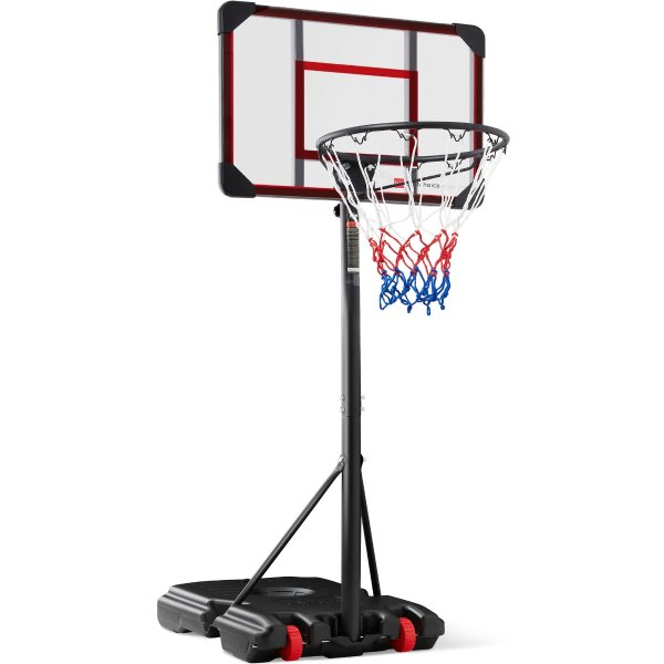 Kids Height-Adjustable Basketball Hoop, Square Backboard w/ 2 Wheels