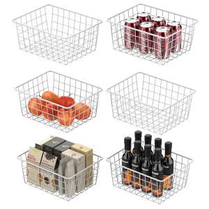 Ace Teah Metal Wire Storage Basket, 6 Pack, White