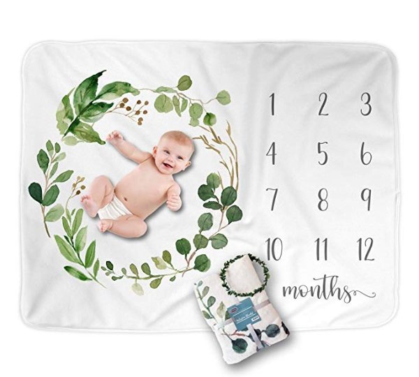 Frolickly Baby Milestone Blanket - Large Size 40x60 Inch - Soft Minky Fleece - Gender Neutral Watercolor