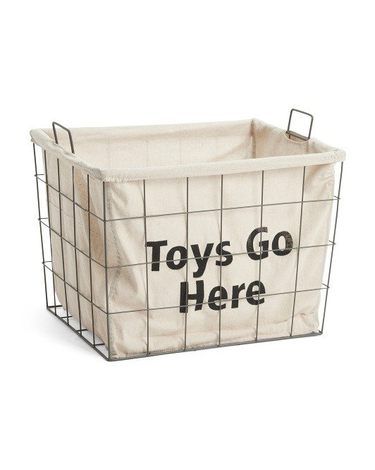 Metal Lined Toys Go Here Storage Basket