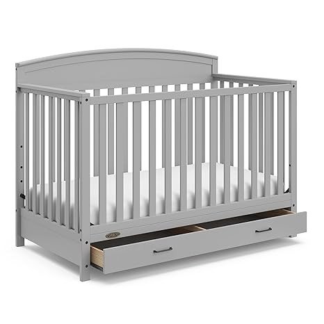 Benton 5-in-1 Convertible Crib with Drawer (Pebble Gray) -Converts from Baby Crib to Toddler Bed, Daybed and Full-Size Bed,Fits Standard Full-Size Crib Mattress, Adjustable Mattress Support Base