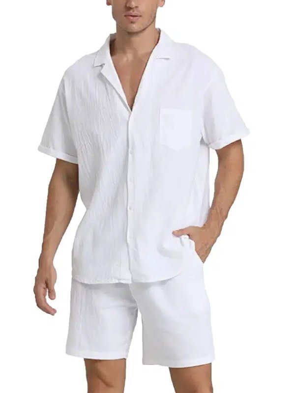 2pcs Men's Linen Shorts With Short Sleeve Shirt & Beach Shorts - Clothing, Shoes & Jewelry - Temu