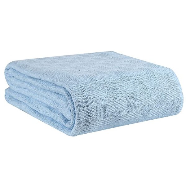 GLAMBURG 100%天然纯棉盖毯 Twin 天蓝