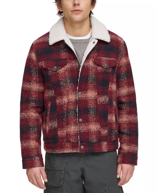 Men's Plaid Fleece-Lined Trucker Jacket