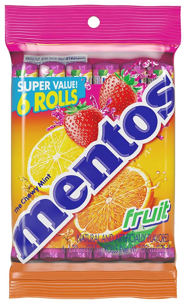 Mentos Chewy Mint Candy Roll Fruit 1.32oz (Pack of 6)