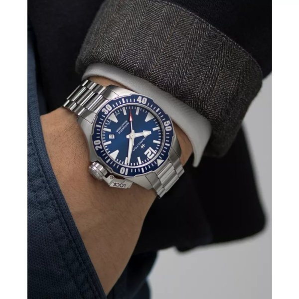 Men's Swiss Automatic Khaki Frogman Stainless Steel Bracelet Watch 42mm H77705145