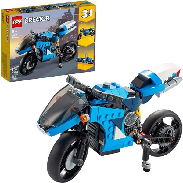 Creator 3in1 Superbike 31114 Toy Motorcycle Building Kit; Makes a Great Gift for Kids Who Love Motorbikes and Creative Building, New 2021 (236 Pieces)