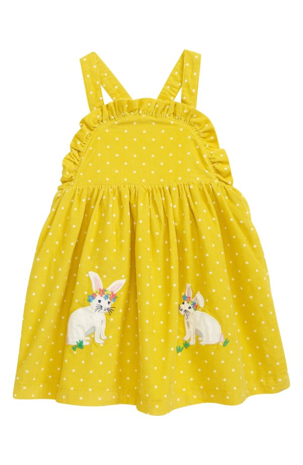 Kids' Bunny Applique Cotton Corduroy Pinafore Dress
