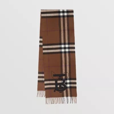 Rabbit Embroidered Check Cashmere Scarf