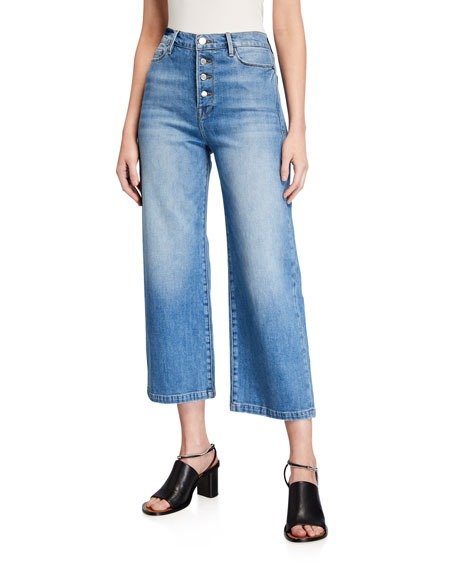 Ali Wide-Leg Crop Jeans with Exposed Buttons