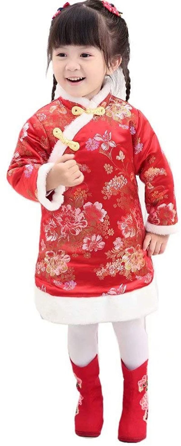 Baby Girls Dress Chinese Qipao Outfits Traditional Cheongsam Tang Quilted Dresses New Year Costumes Coat