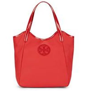  Tory Burch Patent Leather-Trimmed Logo Tote 