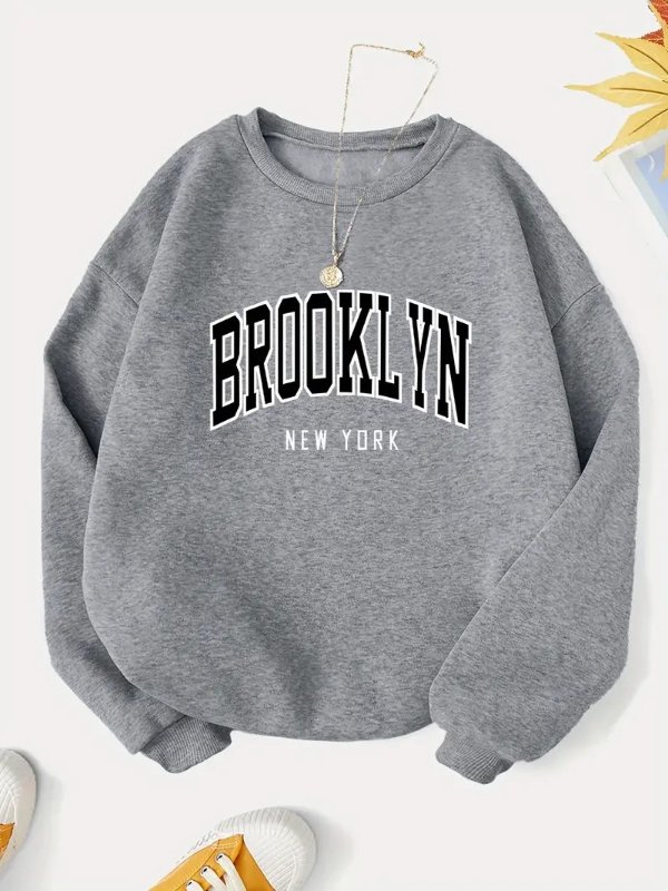 Women's Brooklyn Print Sweatshirt - Comfortable Long Sleeve Crew Neck Top for Casual Wear