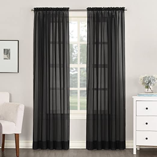 . 918 Emily Sheer Voile Rod Pocket Curtain Panel, , Black